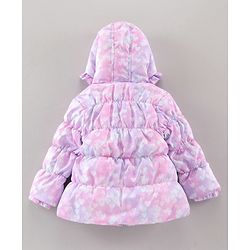 Babyhug Full Sleeves Hooded Padded Winter Jacket Hearts Print - Purple