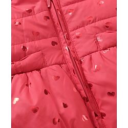Babyhug Full Sleeves Hooded Padded Jacket Glitter Heart Print - Red