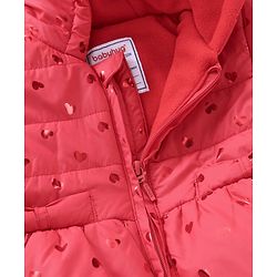 Babyhug Full Sleeves Hooded Padded Jacket Glitter Heart Print - Red