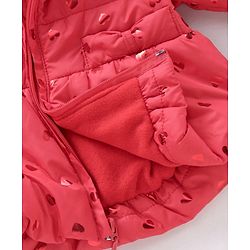 Babyhug Full Sleeves Hooded Padded Jacket Glitter Heart Print - Red