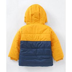 Babyhug Full Sleeves Color Block Hooded Fashion Heavy Winter Jacket - Yellow Navy Blue