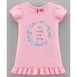 Babyhug Cap Sleeves Cotton Mid Thigh Length Nighty Text Print- Pink
