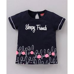 Babyhug Half Sleeves Night Suit Sleepy Friends Print - Navy Blue Pink