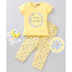 Babyhug Cap Sleeves Top & Capri Set Floral Print- Yellow