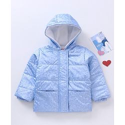 Babyhug Full Sleeves Dots Printed Winter Wear Hooded Jacket - Blue