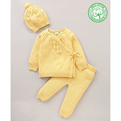Babyhug 100% Organic Cotton Full Sleeves Sweater Set Schifilli Design - Yellow