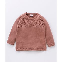 Babyhug 100% Organic Cotton Full Sleeves Sweater & Lounge Pant With Cap Solid Colour- Brown