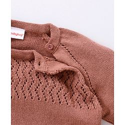 Babyhug 100% Organic Cotton Full Sleeves Sweater & Lounge Pant With Cap Solid Colour- Brown