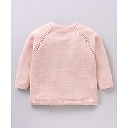 Babyhug 100% Organic Cotton Full Sleeves Baby Sweater Set With Cap Chevron Design- Peach