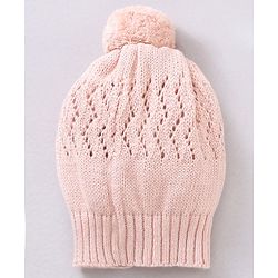 Babyhug 100% Organic Cotton Full Sleeves Baby Sweater Set With Cap Chevron Design- Peach