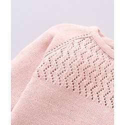 Babyhug 100% Organic Cotton Full Sleeves Baby Sweater Set With Cap Chevron Design- Peach