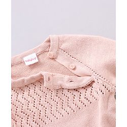 Babyhug 100% Organic Cotton Full Sleeves Baby Sweater Set With Cap Chevron Design- Peach