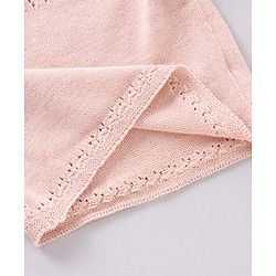 Babyhug 100% Organic Cotton Full Sleeves Baby Sweater Set With Cap Chevron Design- Peach