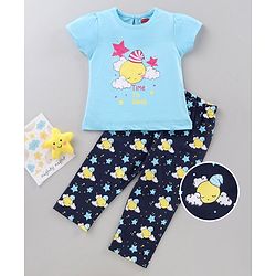 Babyhug Cotton Half Sleeves Night Suit Cloud Print - Blue