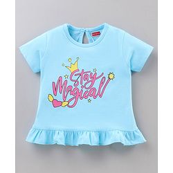 Babyhug Cotton Half Sleeves Night Suit Text Print - Blue