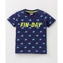 Babyhug Cotton Half Sleeves Pajama Set Fin Printed - Blue