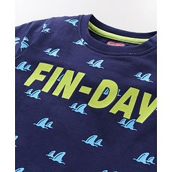 Babyhug Cotton Half Sleeves Pajama Set Fin Printed - Blue