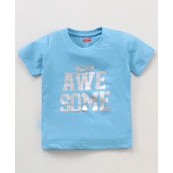 Babyhug Half Sleeves T-Shirt & Pyjama Set Text & Stripe Print - Blue