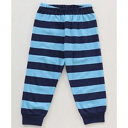 Babyhug Half Sleeves T-Shirt & Pyjama Set Text & Stripe Print - Blue