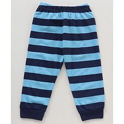 Babyhug Half Sleeves T-Shirt & Pyjama Set Text & Stripe Print - Blue