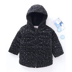 Babyhug Full Sleeves All over printed Hooded Padded Jacket - Black