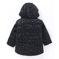 Babyhug Full Sleeves All over printed Hooded Padded Jacket - Black
