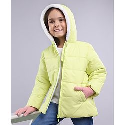 Babyhug Full Sleeves Solid Winter Wear Hooded Jacket - Lime Green