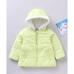 Babyhug Full Sleeves Solid Winter Wear Hooded Jacket - Lime Green