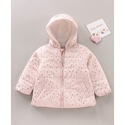 Babyhug Full Sleeves Heart Printed Hooded Jacket - Pink