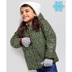 Babyhug Full Sleeves Hooded Fashion Heavy Winter Jacket Floral Print - Olive Green