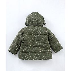 Babyhug Full Sleeves Hooded Fashion Heavy Winter Jacket Floral Print - Olive Green