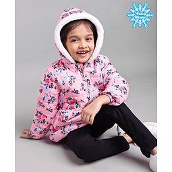 Babyhug Full Sleeves Floral Printed Hooded Jacket - Pink
