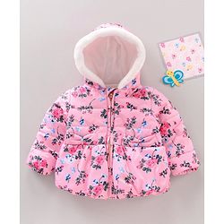 Babyhug Full Sleeves Floral Printed Hooded Jacket - Pink