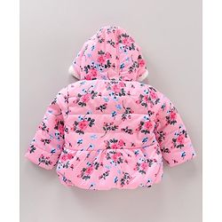 Babyhug Full Sleeves Floral Printed Hooded Jacket - Pink