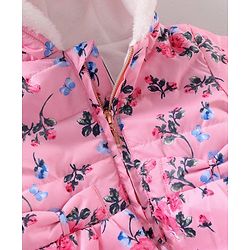 Babyhug Full Sleeves Floral Printed Hooded Jacket - Pink