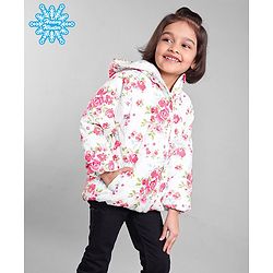 Babyhug Full Sleeves Hooded Fashion Heavy Winter Jacket Floral Print - Pink White