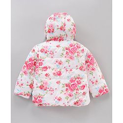 Babyhug Full Sleeves Hooded Fashion Heavy Winter Jacket Floral Print - Pink White