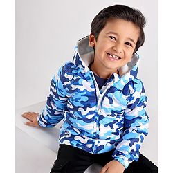 Babyhug Full Sleeves Hooded Fashion Heavy Winter Jacket Camo Print - Blue