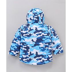 Babyhug Full Sleeves Hooded Fashion Heavy Winter Jacket Camo Print - Blue