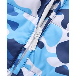 Babyhug Full Sleeves Hooded Fashion Heavy Winter Jacket Camo Print - Blue