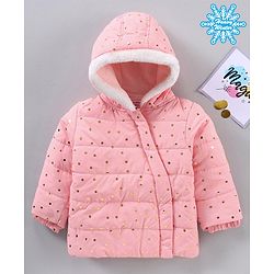 Babyhug Full Sleeves Hooded Fashion Heavy Winter Jacket Foil Print - Peach