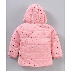 Babyhug Full Sleeves Hooded Fashion Heavy Winter Jacket Foil Print - Peach