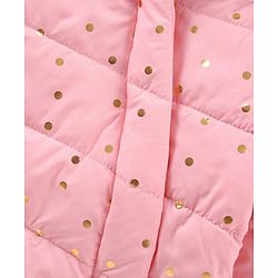Babyhug Full Sleeves Hooded Fashion Heavy Winter Jacket Foil Print - Peach