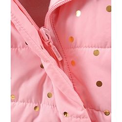 Babyhug Full Sleeves Hooded Fashion Heavy Winter Jacket Foil Print - Peach