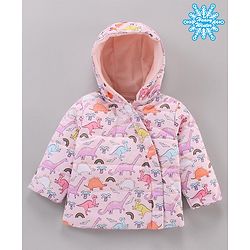 Babyhug Full Sleeves Hooded Fashion Heavy Winter Jacket Dino Print - Pink