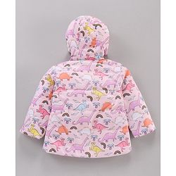 Babyhug Full Sleeves Hooded Fashion Heavy Winter Jacket Dino Print - Pink
