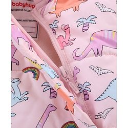 Babyhug Full Sleeves Hooded Fashion Heavy Winter Jacket Dino Print - Pink