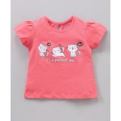 Babyhug Half Sleeves Top & Shorts Kitty Print - Pink Blue