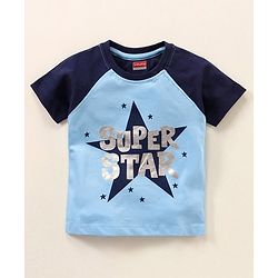 Babyhug Raglan Sleeves T-Shirt & Shorts Set Text & Star Print - Navy Blue