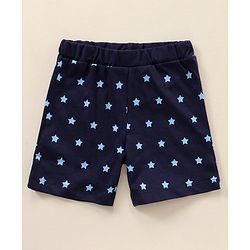 Babyhug Raglan Sleeves T-Shirt & Shorts Set Text & Star Print - Navy Blue
